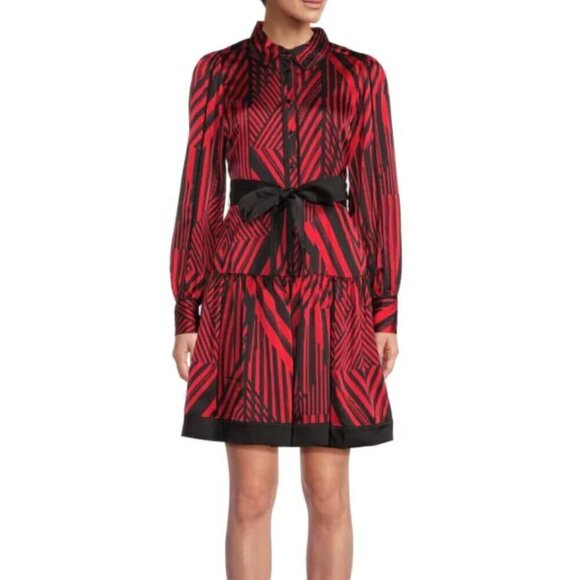 NWT Karl Lagerfeld Paris Multi-Stripe Long Sleeve Pleated Mini Dress 14 - Picture 1 of 16